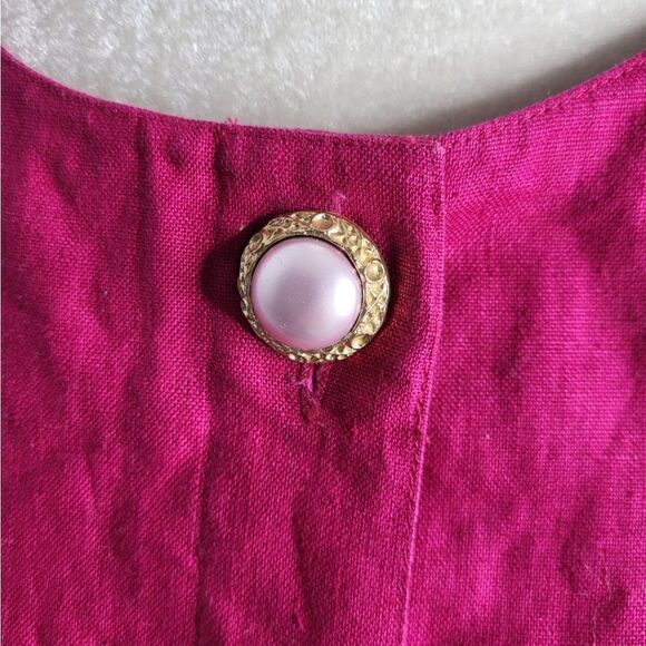 VINTAGE 90s dress linen magenta‎ pink criss-cross back S - Picture 5 of 12